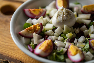 Close-up of food in plate on table