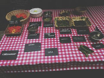 High angle view of food on table