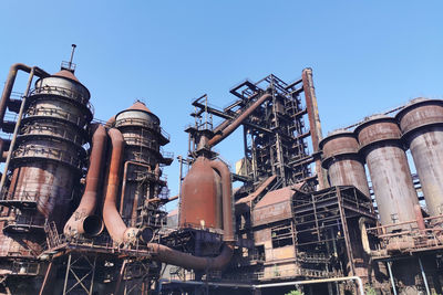 Low angle view of old building against clear blue sky