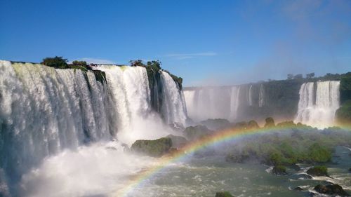 Scenic view of waterfall against sky