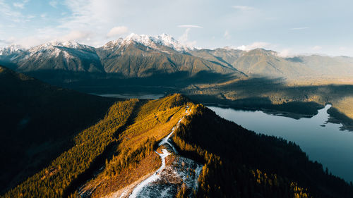 Scenic view of snowcapped mountains against sky