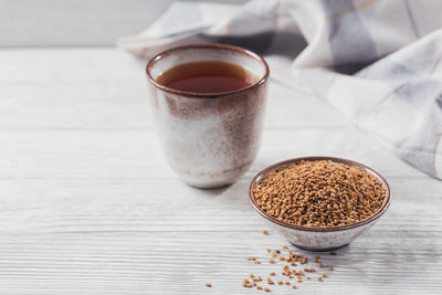 Egyptian fenugreek yellow tea or methi dana drink and fenugreek seeds