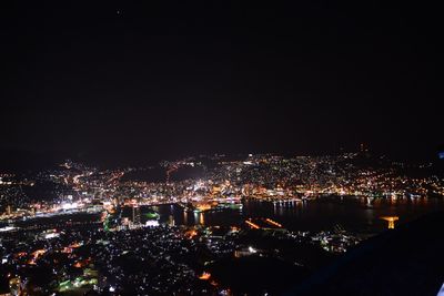 Aerial view of cityscape at night