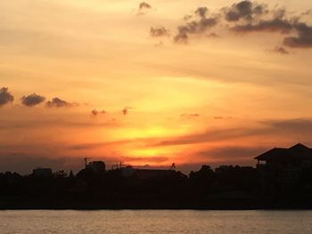 Scenic view of silhouette trees against orange sky