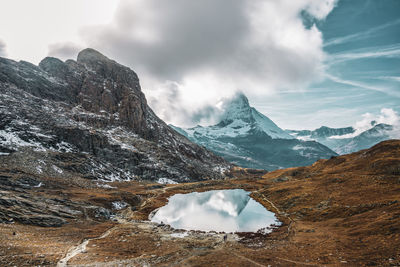 Scenic view of snowcapped mountains against sky