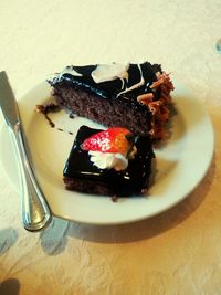 Close-up of cake served on plate