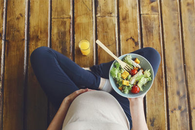 High angle view of food on table