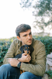 Young man with dog