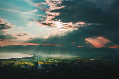 Aerial view of dramatic sky during sunset