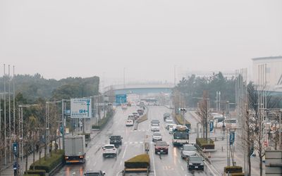 Cars on road in city