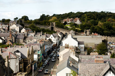High angle view of townscape against sky