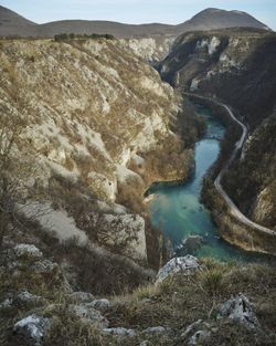 High angle view of river flowing through land