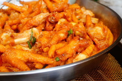 Close-up of noodles in bowl on table