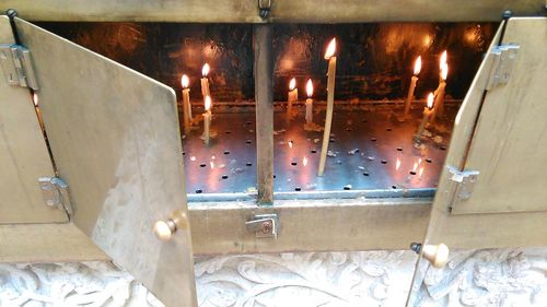 Close-up of illuminated lighting equipment