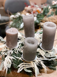 Close-up of christmas decorations on table