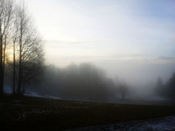 Scenic view of landscape against sky during winter