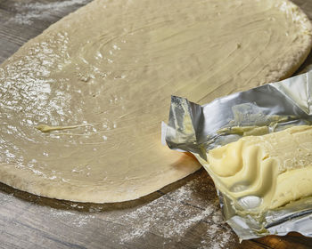 High angle view of ice cream on table