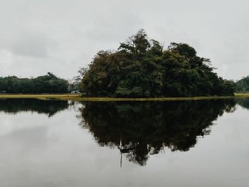 Reflection of trees in lake against sky