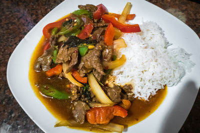 High angle view of meal served in plate