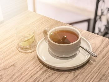 Tea cup on table