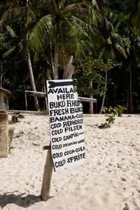 Information sign board on beach