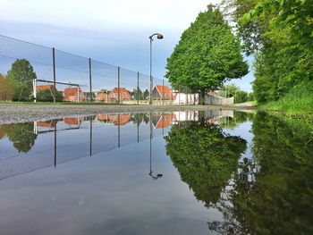 Reflection of trees in lake against sky