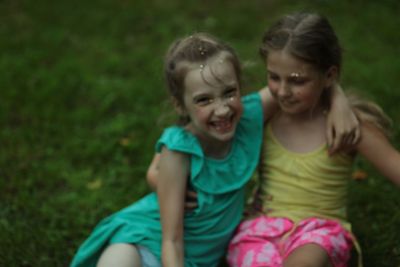 Portrait of happy girl on land