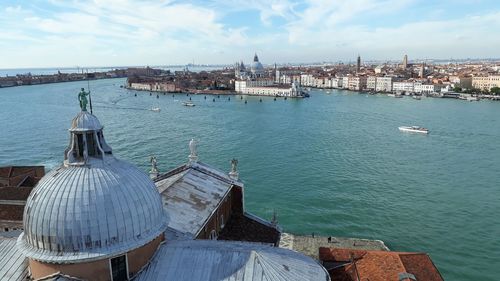 High angle view of city at waterfront