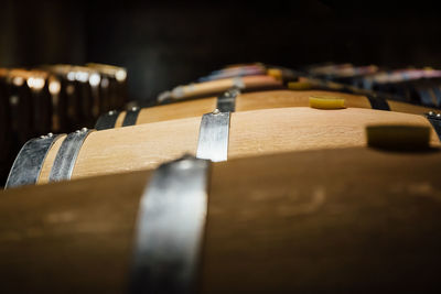 Close-up of piano keys on table