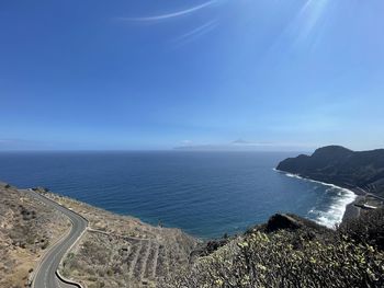 Scenic view of sea against blue sky