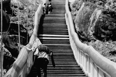 High angle view of people on staircase