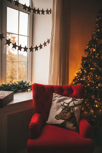 Christmas tree on sofa at home