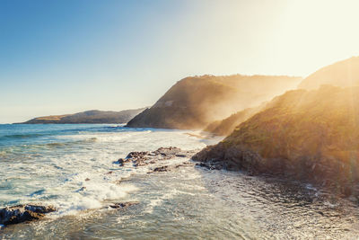 Scenic view of sea against clear sky