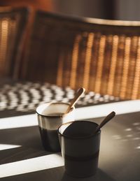 Close-up of coffee cup on table