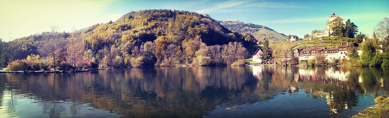 reflection, water, mountain, lake, tranquility, tranquil scene, scenics, waterfront, sky, beauty in nature, tree, nature, mountain range, idyllic, outdoors, standing water, day, calm, non-urban scene, majestic