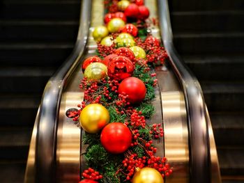 High angle view of christmas decorations