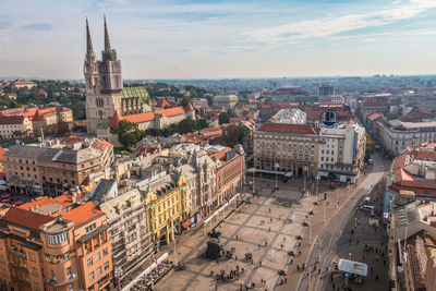 High angle view of buildings in city