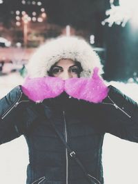 Portrait of woman in snow
