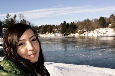 Portrait of young woman in winter