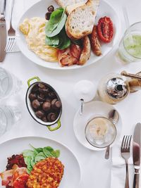 High angle view of food in plate on table