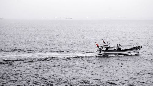 High angle view of trawler in sea