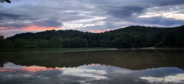 Scenic view of lake against sky during sunset