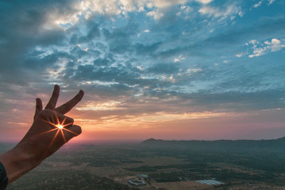 Sun star with evening landscape