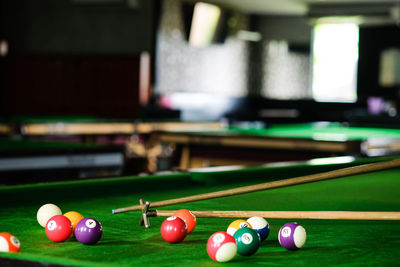 Close-up of balls on pool table