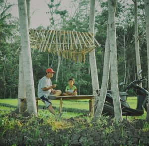 Couple sitting in a forest