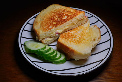 High angle view of breakfast in plate on table