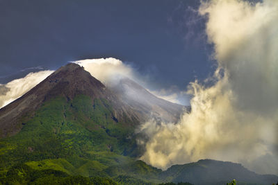 Panoramic view of volcanic mountain against sky