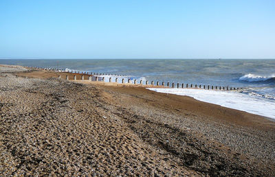 Scenic view of beach against clear sky