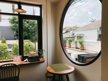 View of table through window