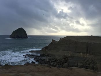 Scenic view of sea against cloudy sky